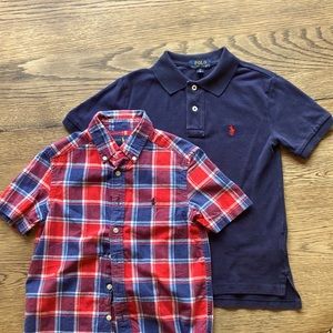 Ralph Lauren (Bundle); Blue cotton polo & Red/blue plaid Oxford; Boys 8
